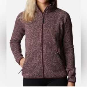 Columbia Full Zip Fleece Burgundy Mock Neck with Pockets Jacket